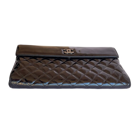 CHANEL Black Patent Leather Quilted Chain Wallet Bag Shoulder Clutch WOC - Picture 16 of 16